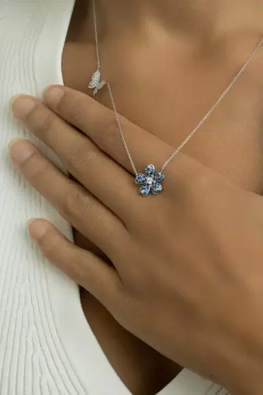 LISA NIK Blue Sapphire Flower Butterfly Necklace | Thumbnail 3 LISA NIK Blue Sapphire Flower Butterfly Necklace | Thumbnail 3