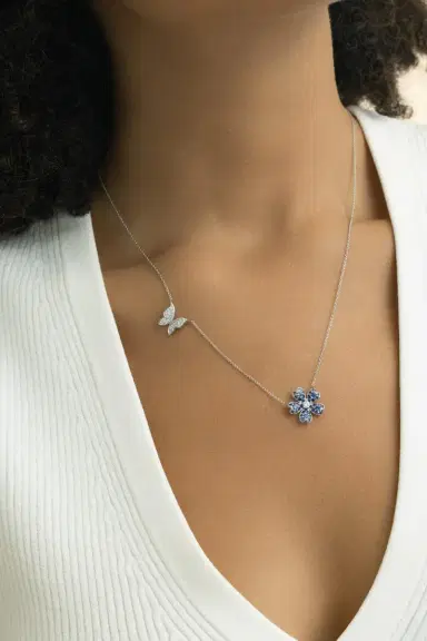 LISA NIK Blue Sapphire Flower Butterfly Necklace | Thumbnail 4 LISA NIK Blue Sapphire Flower Butterfly Necklace | Thumbnail 4