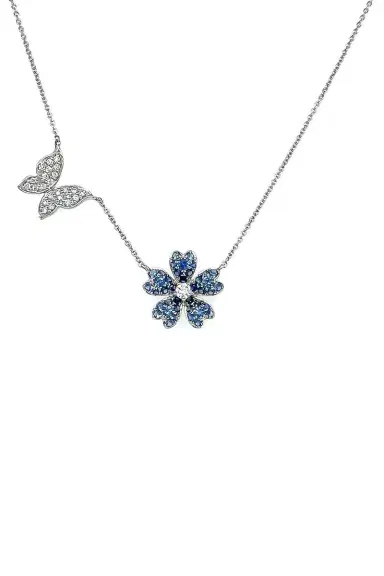 LISA NIK Blue Sapphire Flower Butterfly Necklace | Thumbnail 1 LISA NIK Blue Sapphire Flower Butterfly Necklace | Thumbnail 1