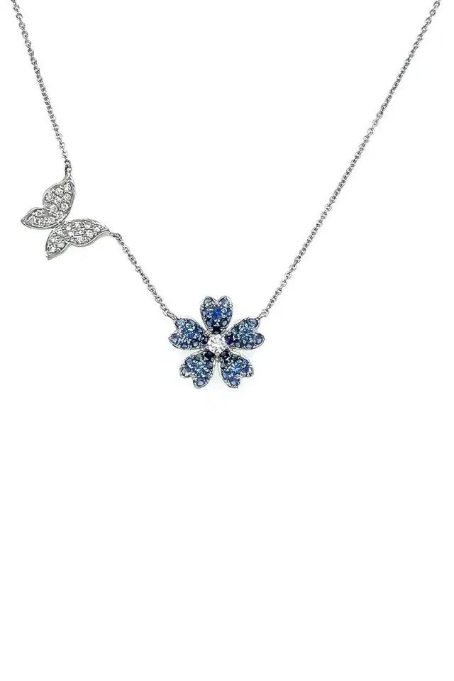 LISA NIK Blue Sapphire Flower Butterfly Necklace