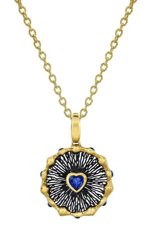 VRAM Blue Sapphire Heart Hypha Charm Necklace