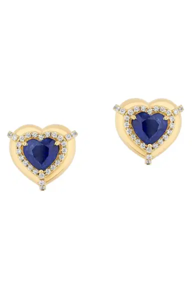 GOSHWARA Blue Sapphire Heart Medallion G-One Stud Earrings | Thumbnail 1 GOSHWARA Blue Sapphire Heart Medallion G-One Stud Earrings | Thumbnail 1