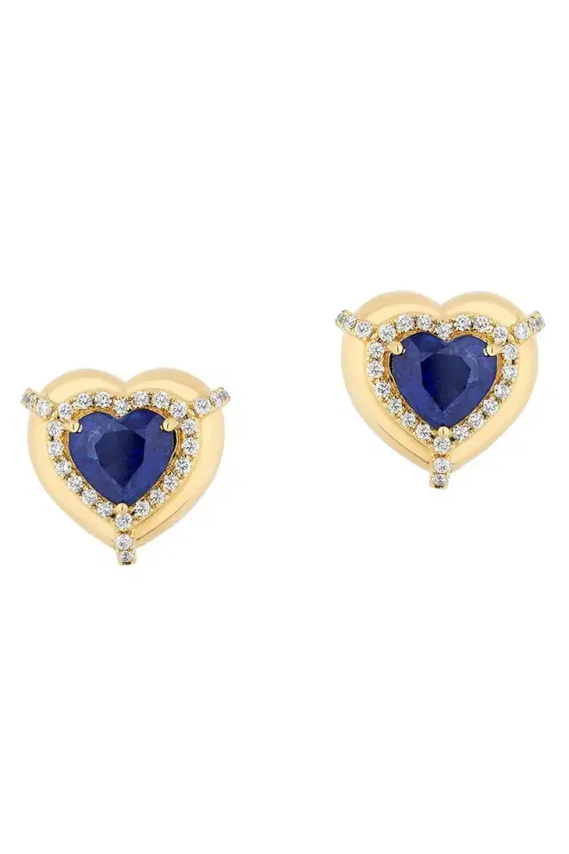 GOSHWARA Blue Sapphire Heart Medallion G-One Stud Earrings