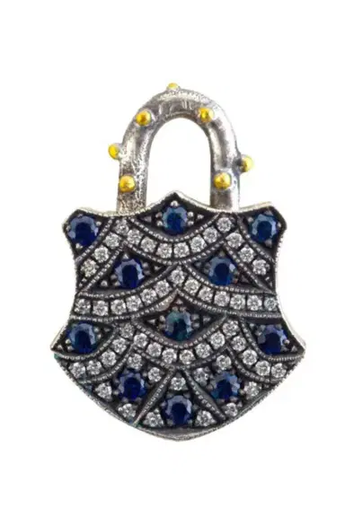 SEVAN BICAKCI Blue Sapphire Medium Shield Padlock Pendant | Thumbnail 1