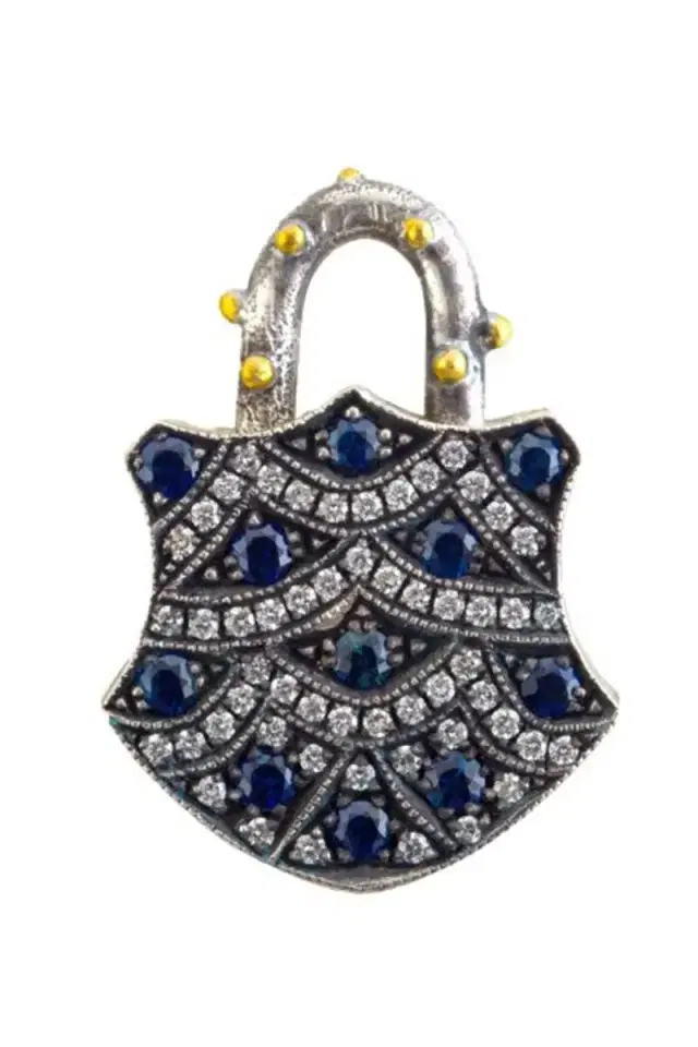 SEVAN BICAKCI Blue Sapphire Medium Shield Padlock Pendant