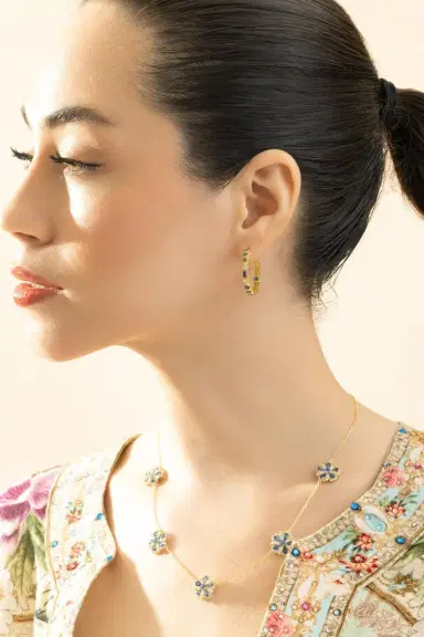 TANYA FARAH Blue Sapphire Modern Etruscan Bezel Hoop Earrings | Thumbnail 3 TANYA FARAH Blue Sapphire Modern Etruscan Bezel Hoop Earrings | Thumbnail 3