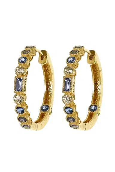 TANYA FARAH Blue Sapphire Modern Etruscan Bezel Hoop Earrings | Thumbnail 1 TANYA FARAH Blue Sapphire Modern Etruscan Bezel Hoop Earrings | Thumbnail 1