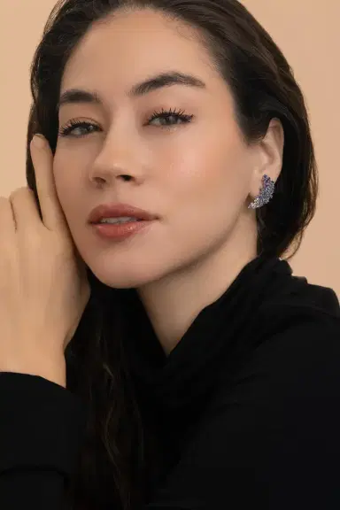 Ananya Blue Sapphire Ombre Scatter Ear Jackets | Thumbnail 3