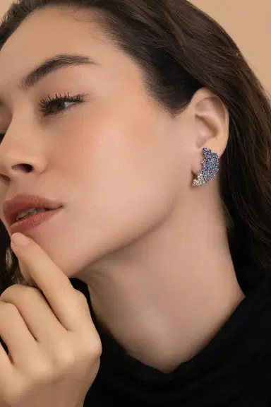 Ananya Blue Sapphire Ombre Scatter Ear Jackets | Thumbnail 4