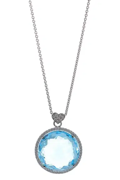 LISA NIK Blue Topaz Diamond Round Pendant Necklace | Thumbnail 1