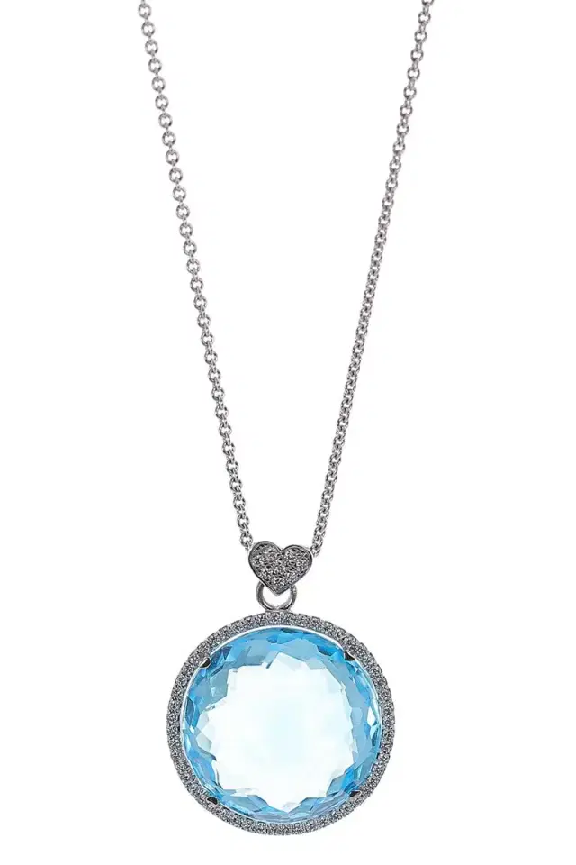 LISA NIK Blue Topaz Diamond Round Pendant Necklace