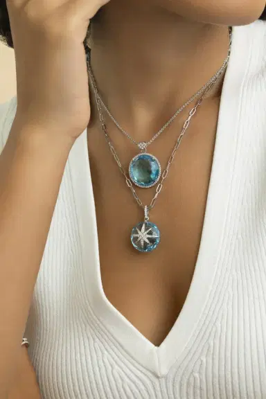 LISA NIK Blue Topaz Diamond Round Star Necklace | Thumbnail 3