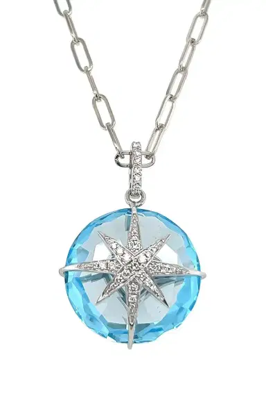LISA NIK Blue Topaz Diamond Round Star Necklace | Thumbnail 1