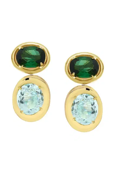 CAROL KAUFFMANN Blue Topaz Green Tourmaline Rock Class Earrings | Thumbnail 1 CAROL KAUFFMANN Blue Topaz Green Tourmaline Rock Class Earrings | Thumbnail 1