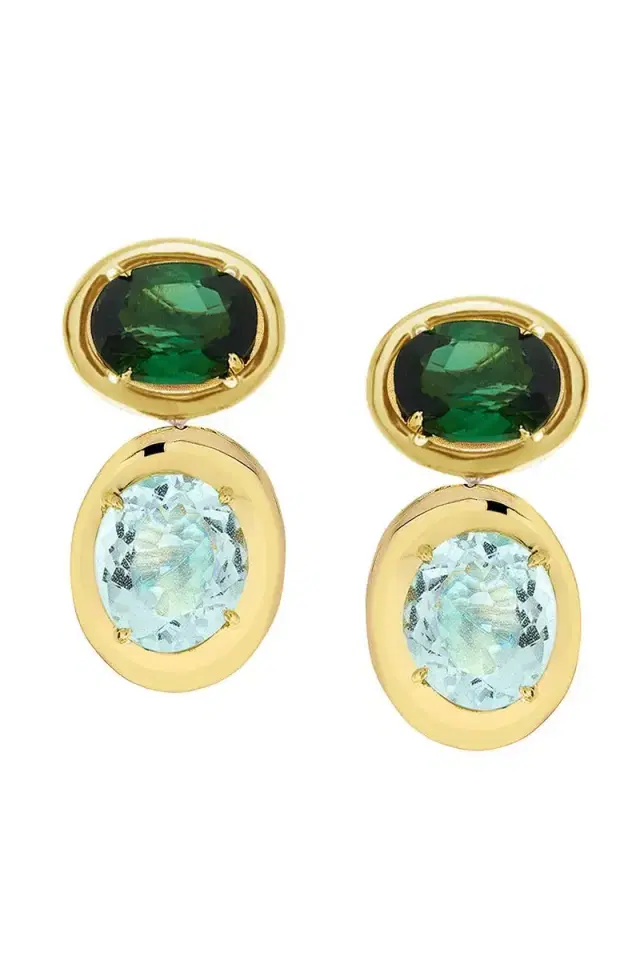 CAROL KAUFFMANN Blue Topaz Green Tourmaline Rock Class Earrings