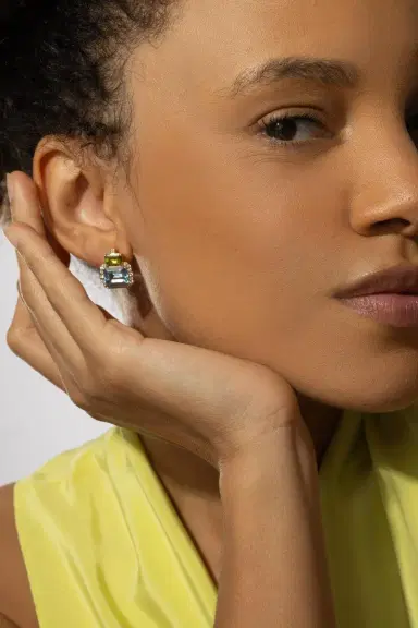 GOSHWARA Blue topaz Peridot Two Drop Gossip Earrings | Thumbnail 4 GOSHWARA Blue topaz Peridot Two Drop Gossip Earrings | Thumbnail 4