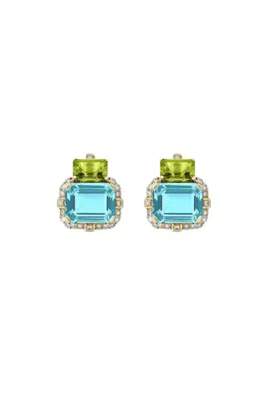 GOSHWARA Blue topaz Peridot Two Drop Gossip Earrings | Thumbnail 1 GOSHWARA Blue topaz Peridot Two Drop Gossip Earrings | Thumbnail 1