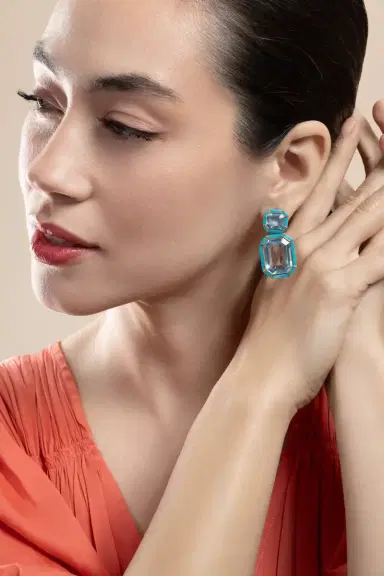 GOSHWARA Blue Topaz Turquoise Double Drop Inlay Melange Earrings | Thumbnail 2