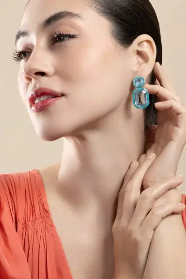 GOSHWARA Blue Topaz Turquoise Double Drop Inlay Melange Earrings | Thumbnail 3