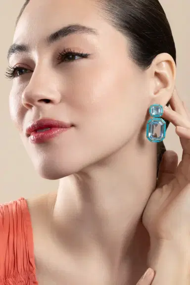 GOSHWARA Blue Topaz Turquoise Double Drop Inlay Melange Earrings | Thumbnail 4