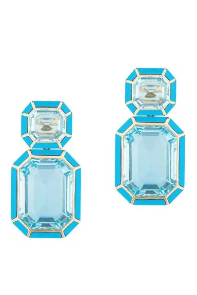 GOSHWARA Blue Topaz Turquoise Double Drop Inlay Melange Earrings | Thumbnail 1