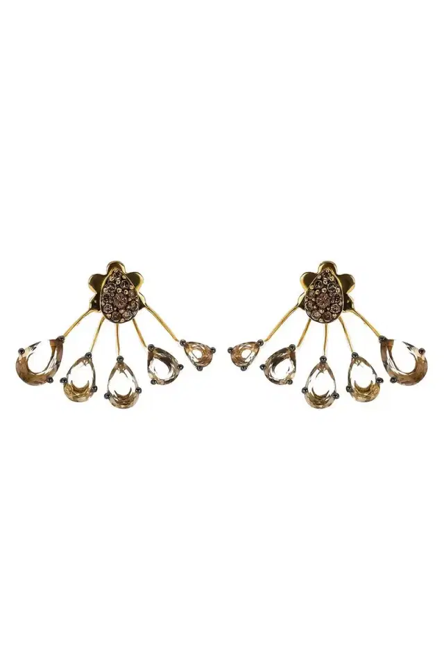 STEFERE Brown Diamond Smoky Quartz Ear Jackets