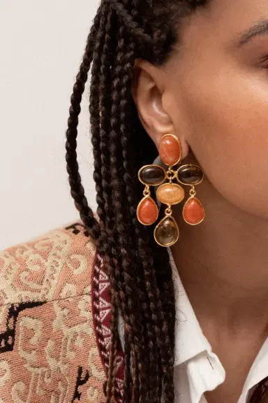 Sylvia Toledano Brown Orange Multi Stone Earrings | Thumbnail 2