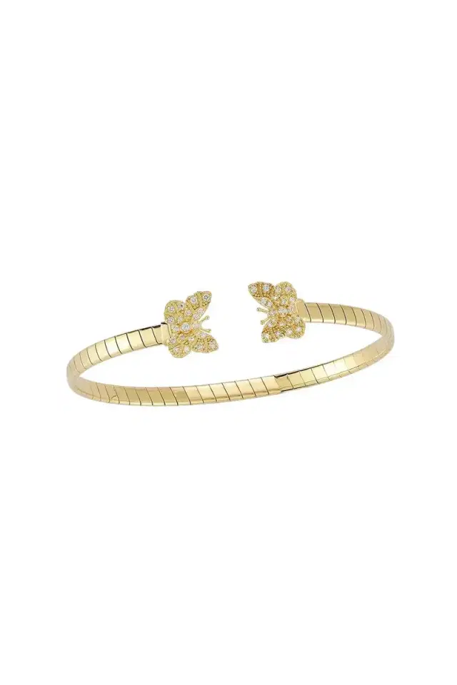 TANYA FARAH Butterfly Diamond Open Bangle Bracelet