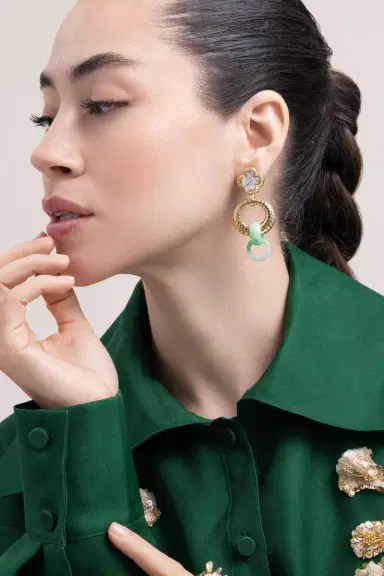 DAVID WEBB Carved Jade Diamond Drop Earrings | Thumbnail 2