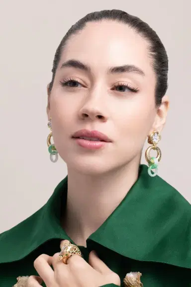 DAVID WEBB Carved Jade Diamond Drop Earrings | Thumbnail 3