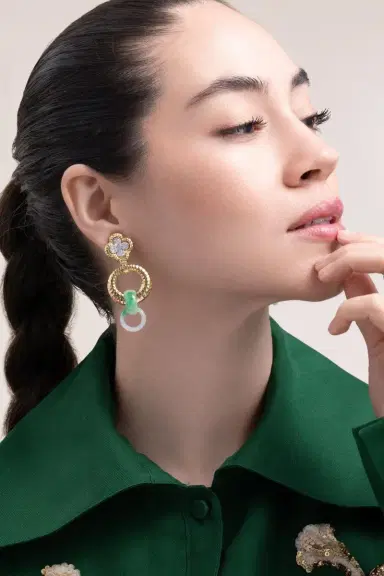 DAVID WEBB Carved Jade Diamond Drop Earrings | Thumbnail 4