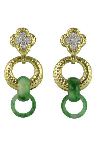 DAVID WEBB Carved Jade Diamond Drop Earrings | Thumbnail 1