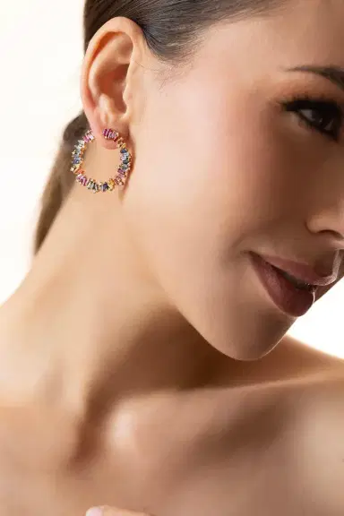 Suzanne Kalan Celeste Rainbow Sapphire Sideways Hoops | Thumbnail 2
