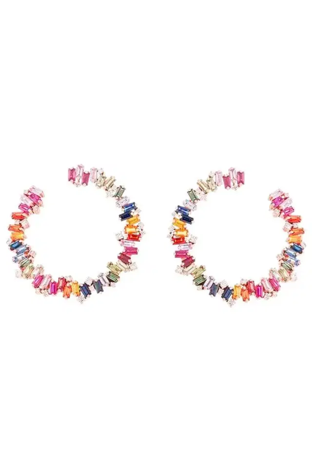 Suzanne Kalan Celeste Rainbow Sapphire Sideways Hoops