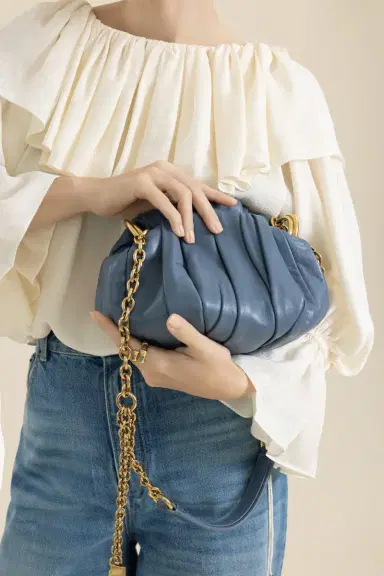 Chloé Chloé Plissé Shoulder Bag - Ashes Blue | Thumbnail 2 Chloé Chloé Plissé Shoulder Bag - Ashes Blue | Thumbnail 2