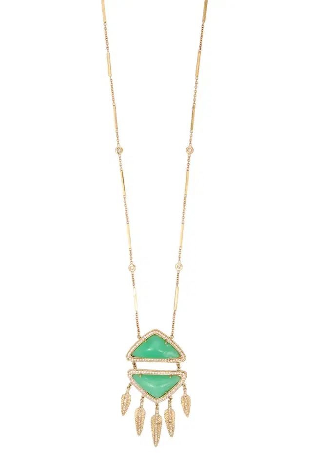 Jacquie Aiche Chrysoprase Feather Necklace