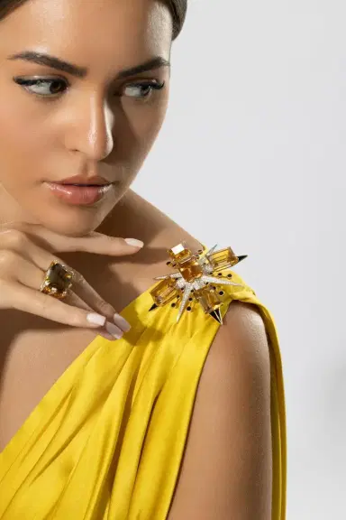 TONY DUQUETTE Citrine Diamond Enamel Brooch | Thumbnail 2