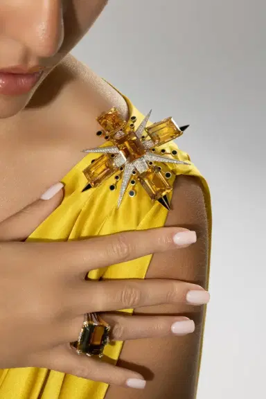 TONY DUQUETTE Citrine Diamond Enamel Brooch | Thumbnail 3