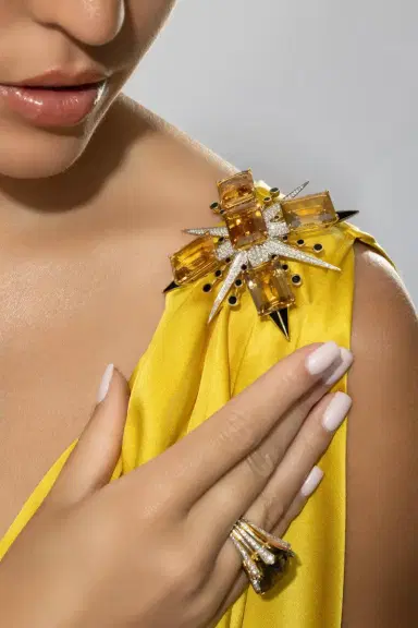 TONY DUQUETTE Citrine Diamond Enamel Brooch | Thumbnail 4