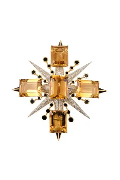 TONY DUQUETTE Citrine Diamond Enamel Brooch | Thumbnail 1