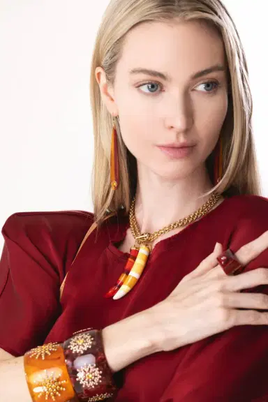 MARK DAVIS Citrine Garnet Orange Bakelite Earrings | Thumbnail 3