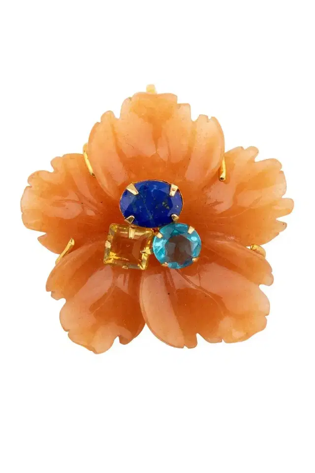 BOUNKIT JEWELRY Citrine Topaz Red Flower Pin Pendant
