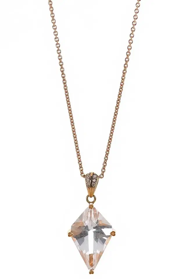 LISA NIK Clear Quartz Diamond Kite Necklace