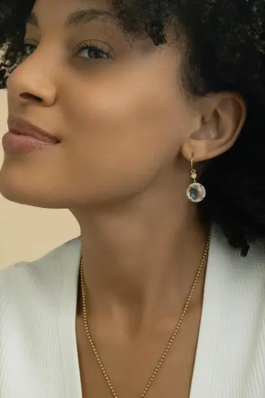 LISA NIK Clear Quartz Round Drop Earrings | Thumbnail 2