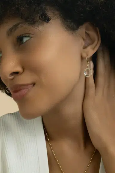 LISA NIK Clear Quartz Round Drop Earrings | Thumbnail 3