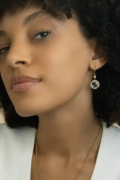 LISA NIK Clear Quartz Round Drop Earrings | Thumbnail 4