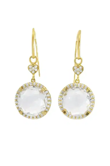 LISA NIK Clear Quartz Round Drop Earrings | Thumbnail 1