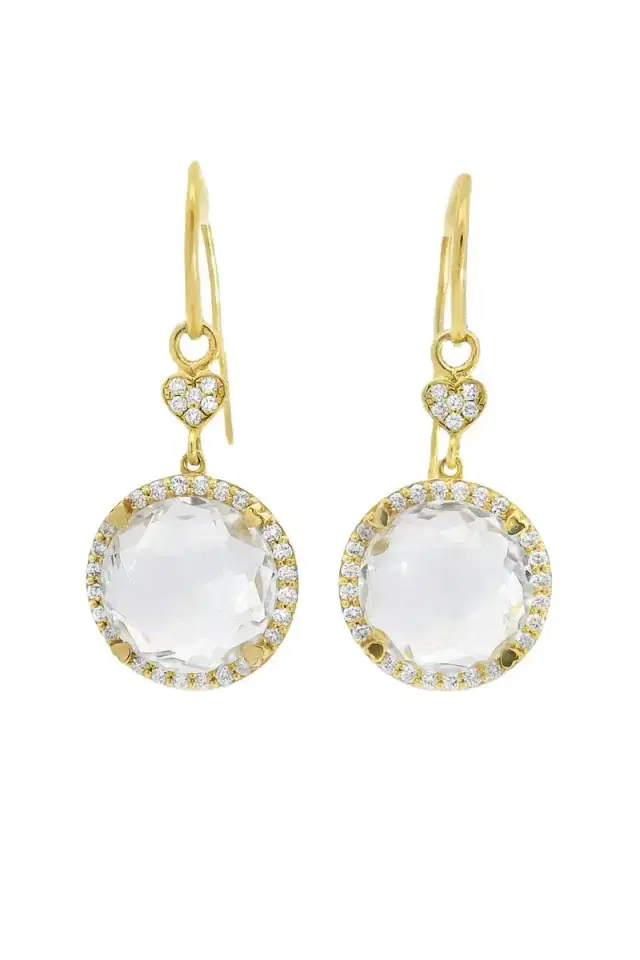 LISA NIK Clear Quartz Round Drop Earrings
