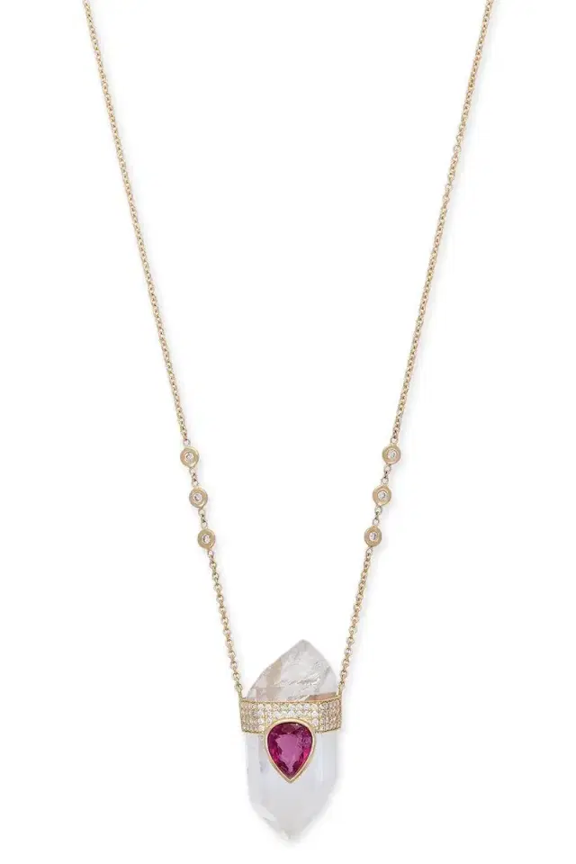 Jacquie Aiche Clear Quartz Tourmaline Pendant Necklace