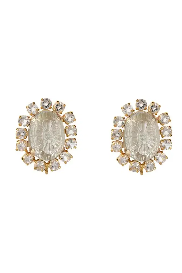 BOUNKIT JEWELRY Clear Quartz White Topaz Alondra Stud Earrings